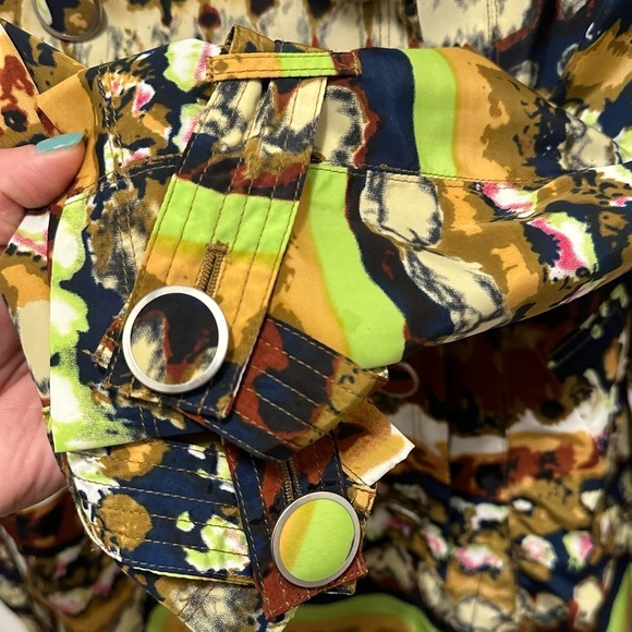 Vertigo Paris Trench Pea Coat Belted Lined Jacket Colorful Artsy Unique Women XS - Picture 5 of 11